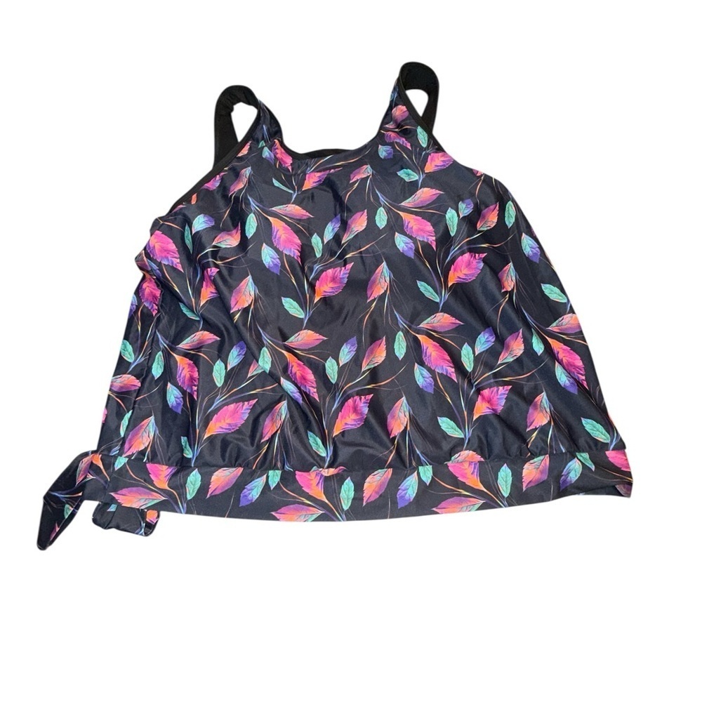 Colorful Feather Print Swim Top - Picture 2 of 4